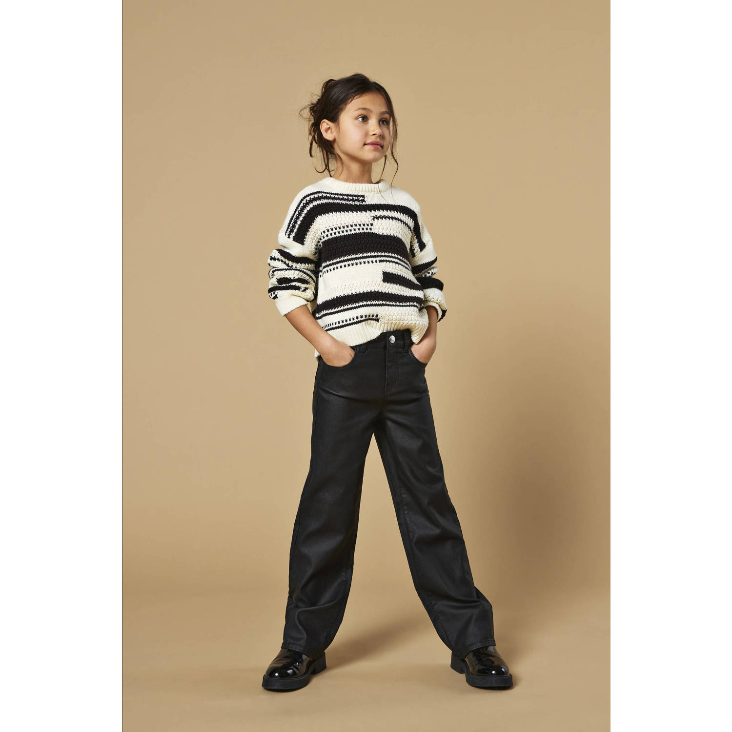 Only KIDS GIRL coated flared broek KOGJUICY zwart Meisjes Viscose Effen 128