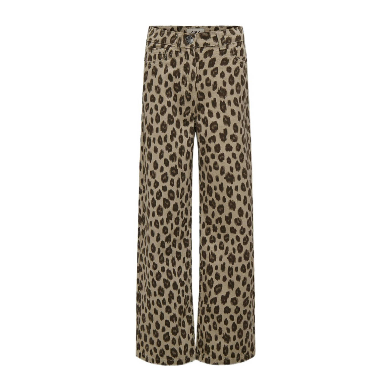 ONLY KIDS GIRL wide leg broek KOGLEO met panterprint zand bruin