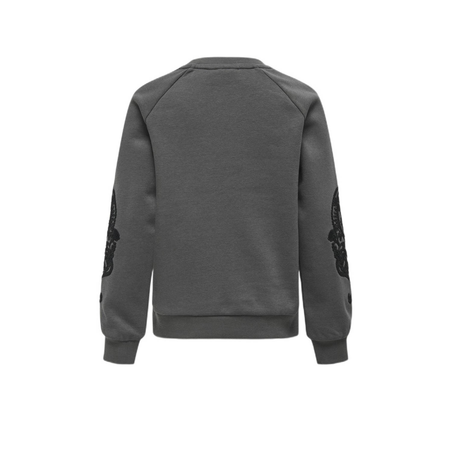 ONLY KIDS GIRL gebloemde sweater KOGEASTON LIFE donkergrijs