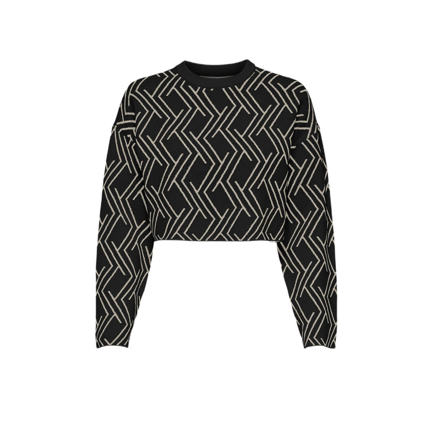 Only KIDS GIRL cropped trui zwart Meisjes Viscose Ronde hals All over print 134 140