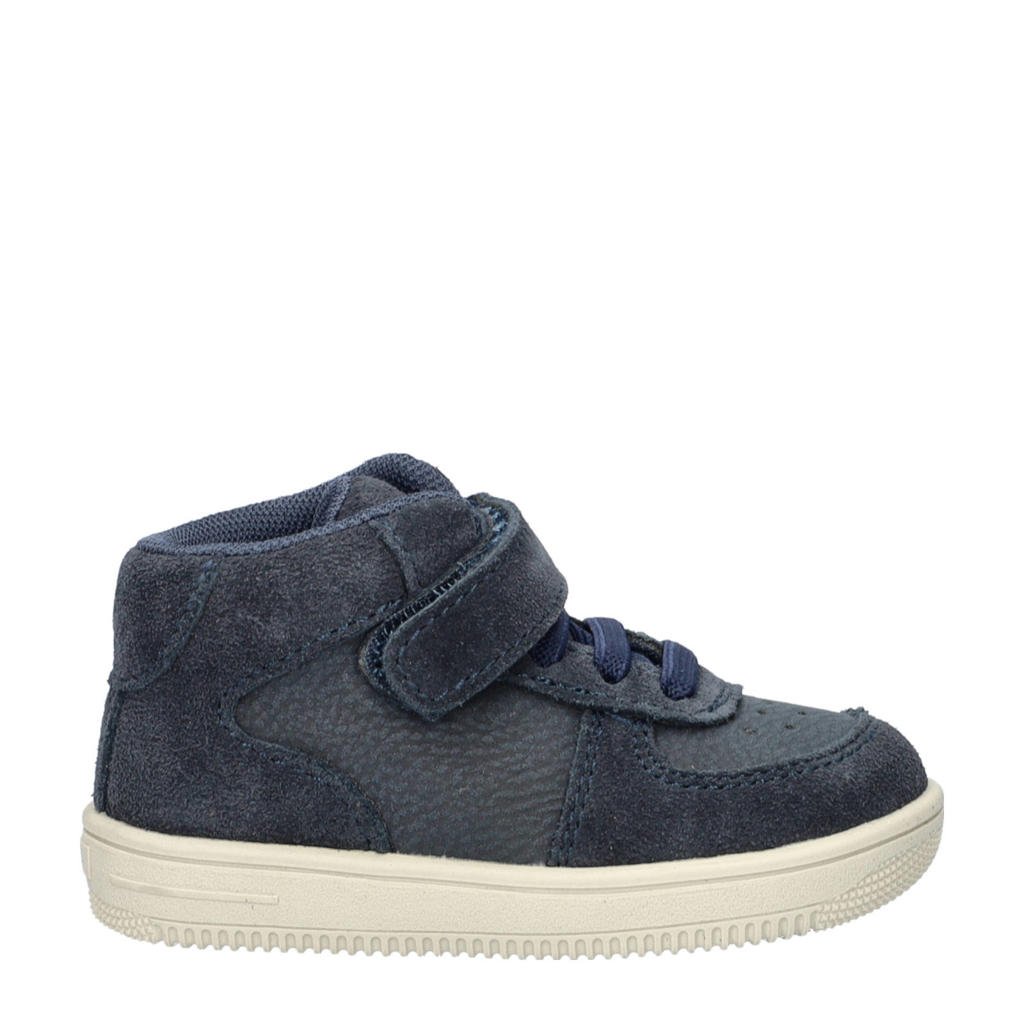 Beige jongens Nelson Kids suède sneakers van imitatieleer met elastische veter- met klittenbandsluiting en effen