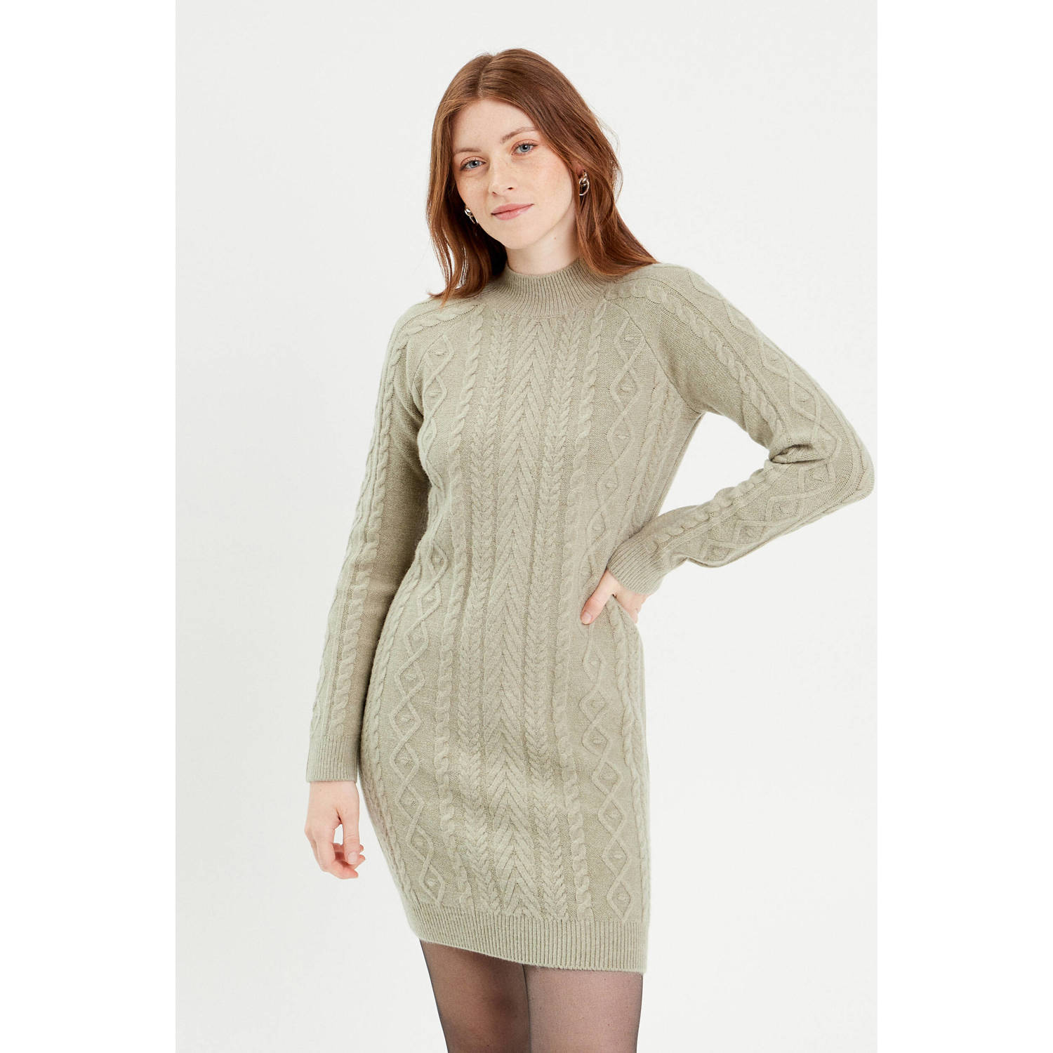 Cache mini jurk met kabels grijsgroen