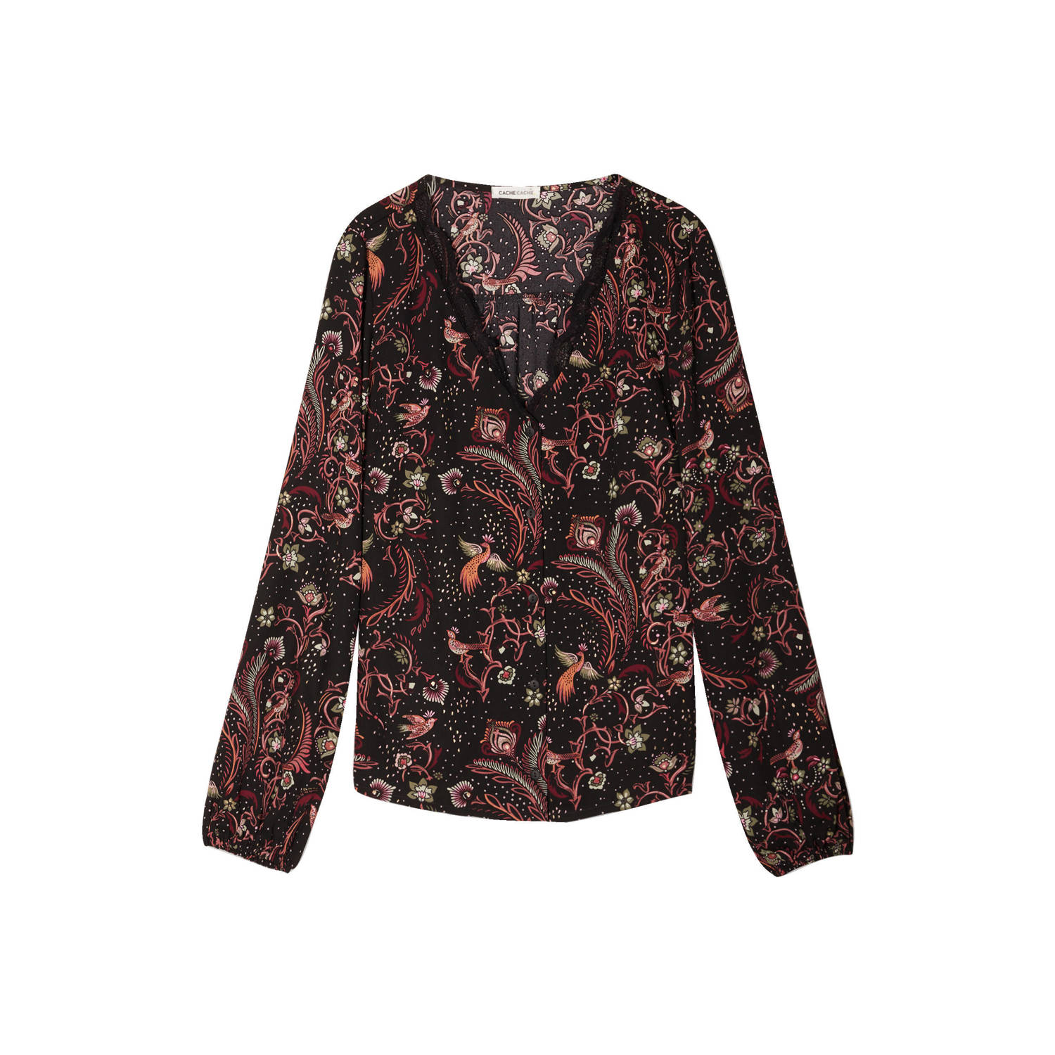 Cache blouse met all over print zwart multi
