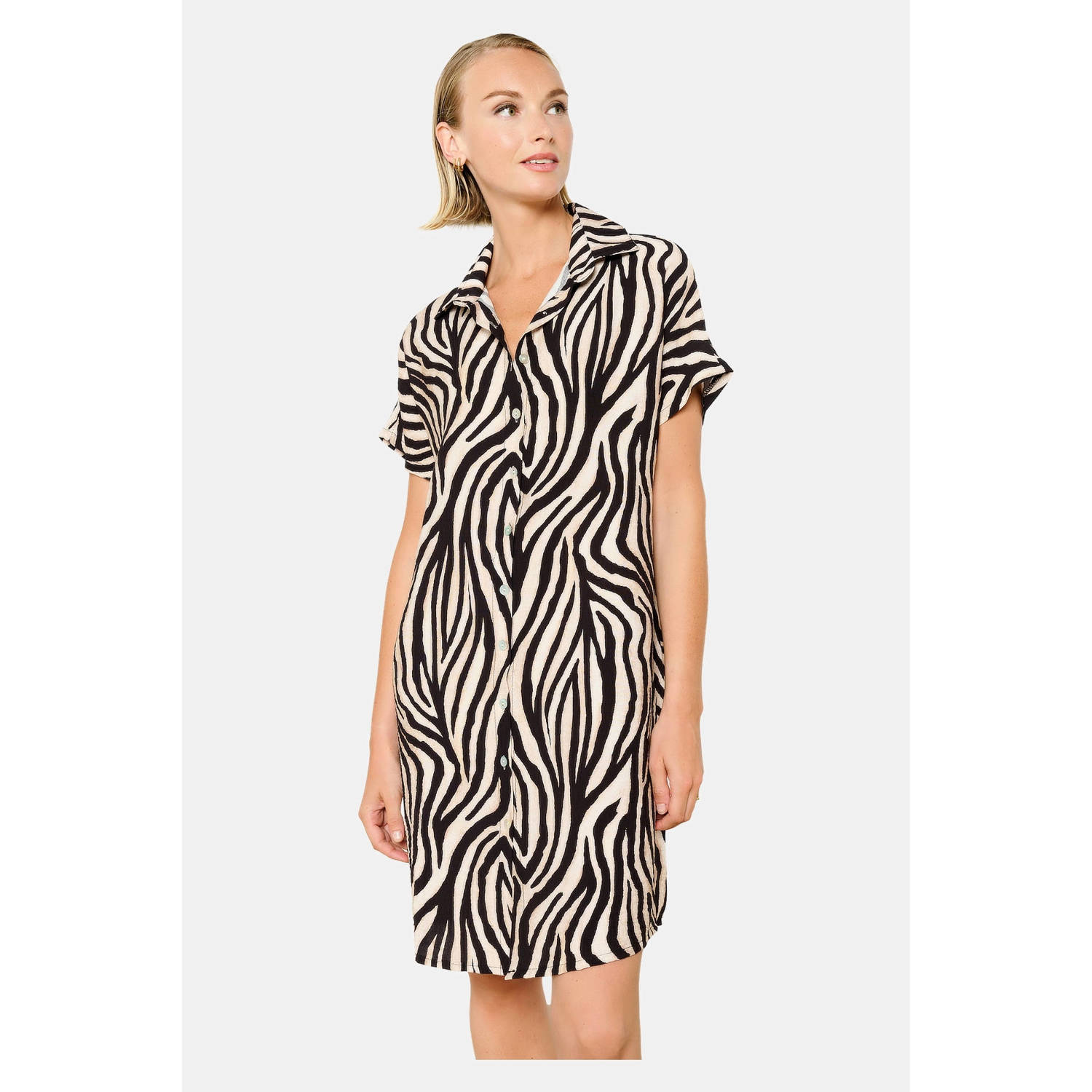 LOLALIZA blousejurk met zebraprint donkerbruin ecru