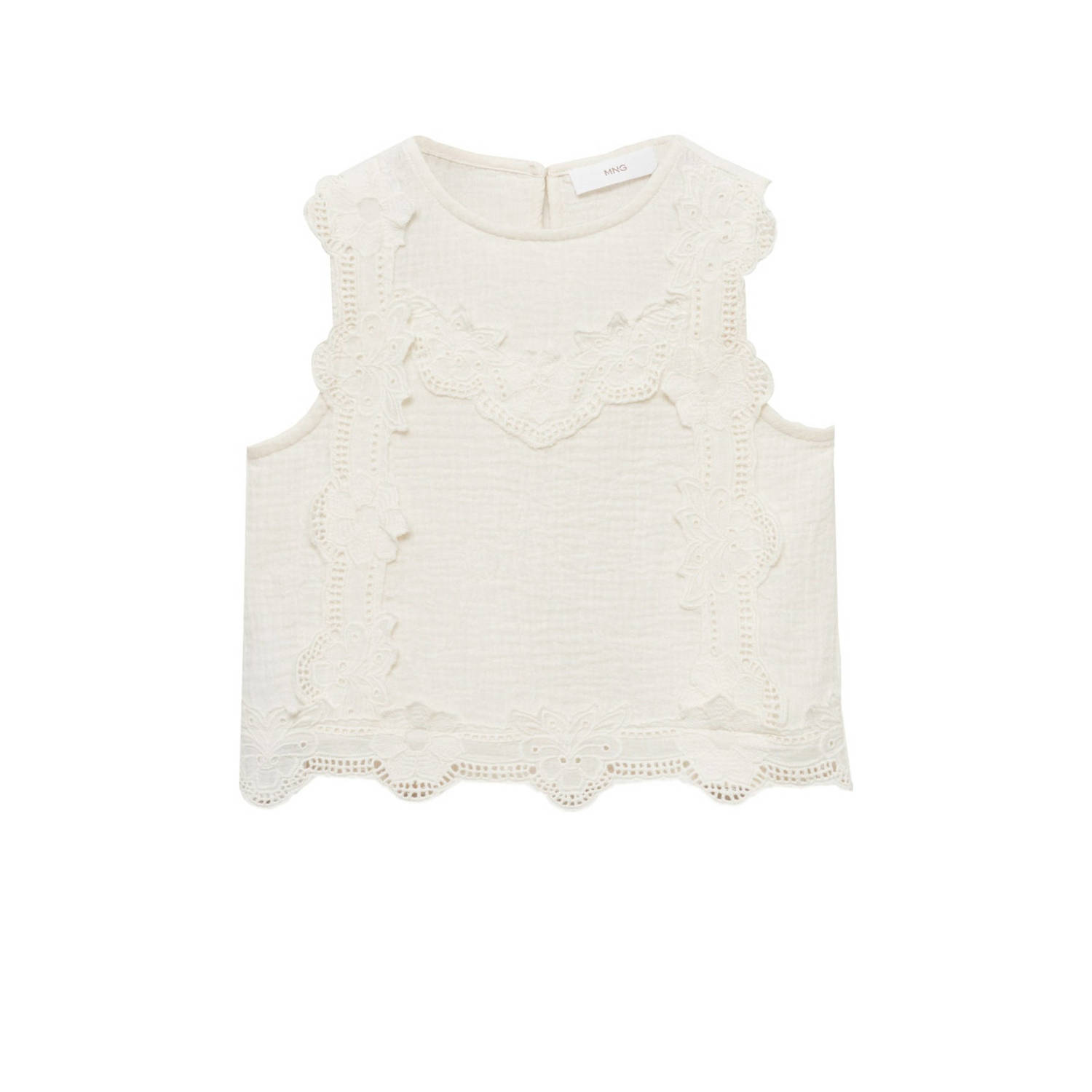 Mango Kids top lichtbeige Meisjes Katoen Ronde hals Effen 122