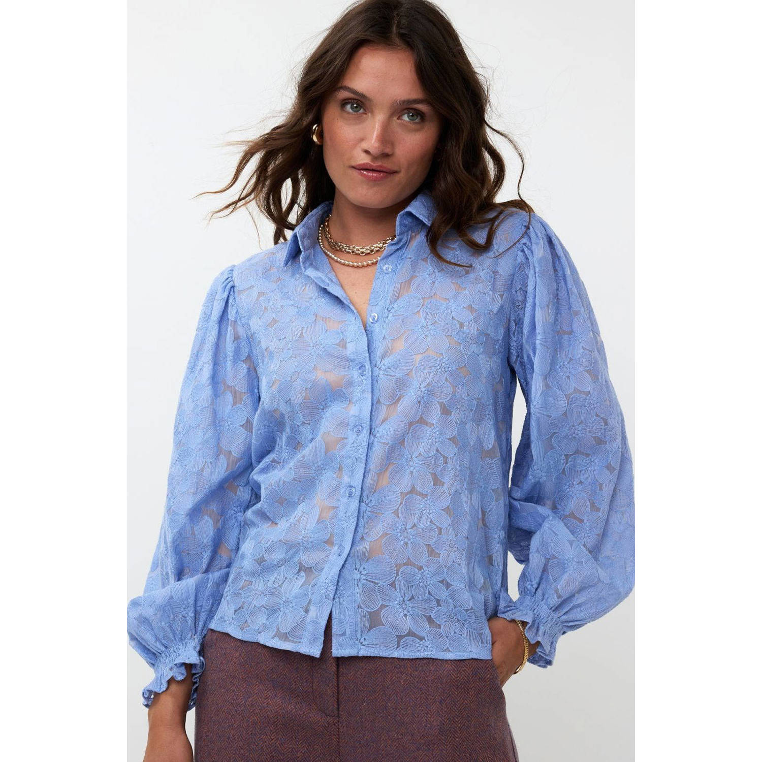 Ydence semi-transparante blouse Birdie lichtblauw