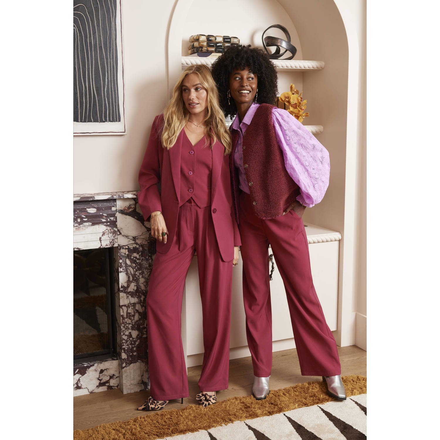 Ydence high waist wide leg pantalon Solange donkerrood