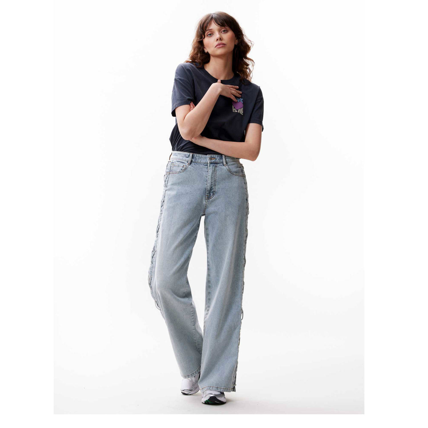 CATWALK JUNKIE Dames Jeans Loose Fit Jeans With Lace Detail Lichtblauw