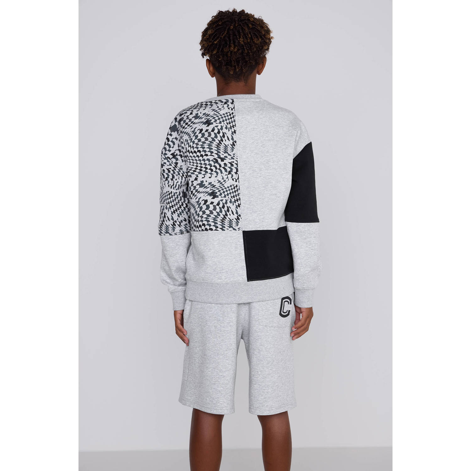 Coolcat sweater Nathan met allover print grijs melange