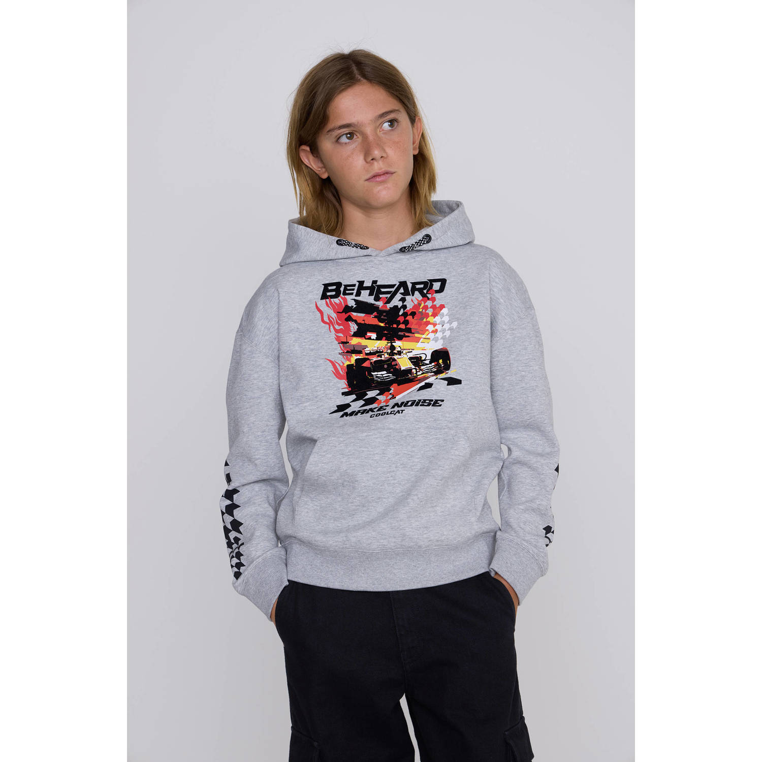 Coolcat hoodie Nils met printopdruk grijs melange