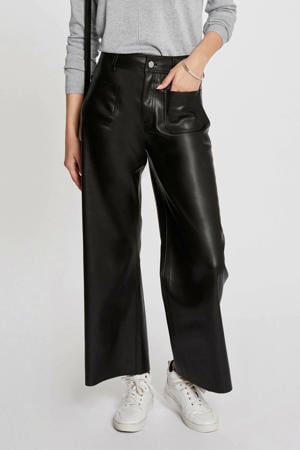 imitatieleren high waist regular fit broek zwart