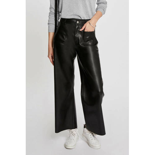 Morgan imitatieleren high waist regular fit broek zwart afbeelding