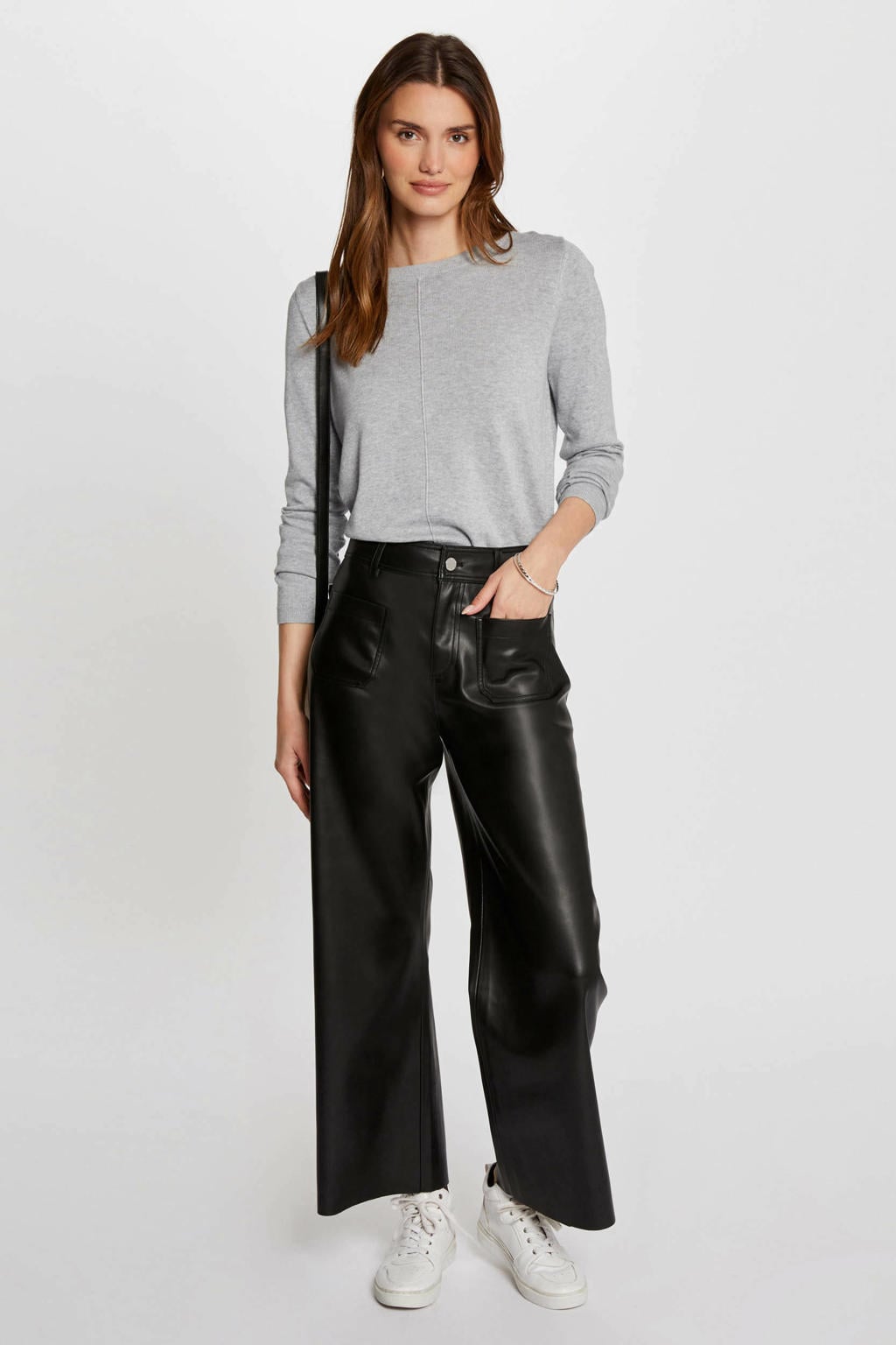 Zwarte dames Morgan imitatieleren high waist regular fit broek