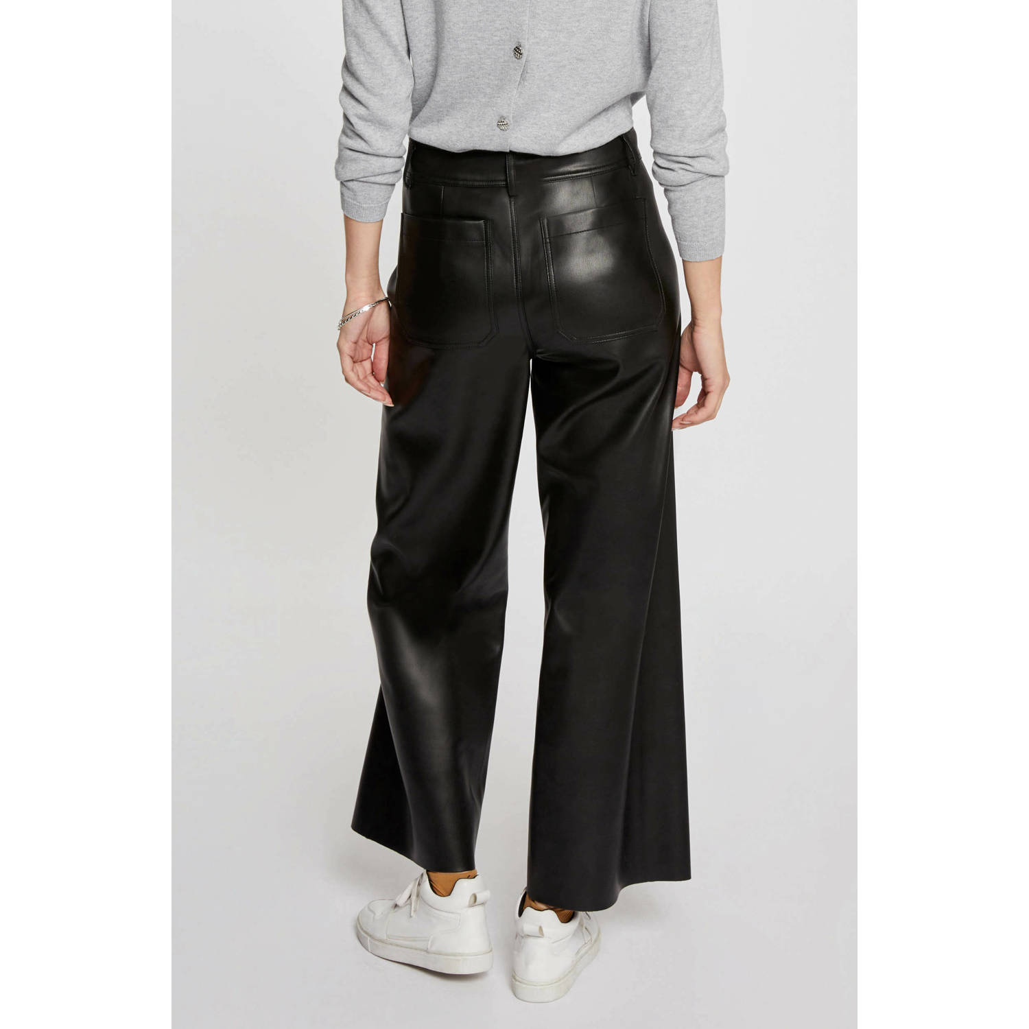 Morgan imitatieleren high waist regular fit broek zwart
