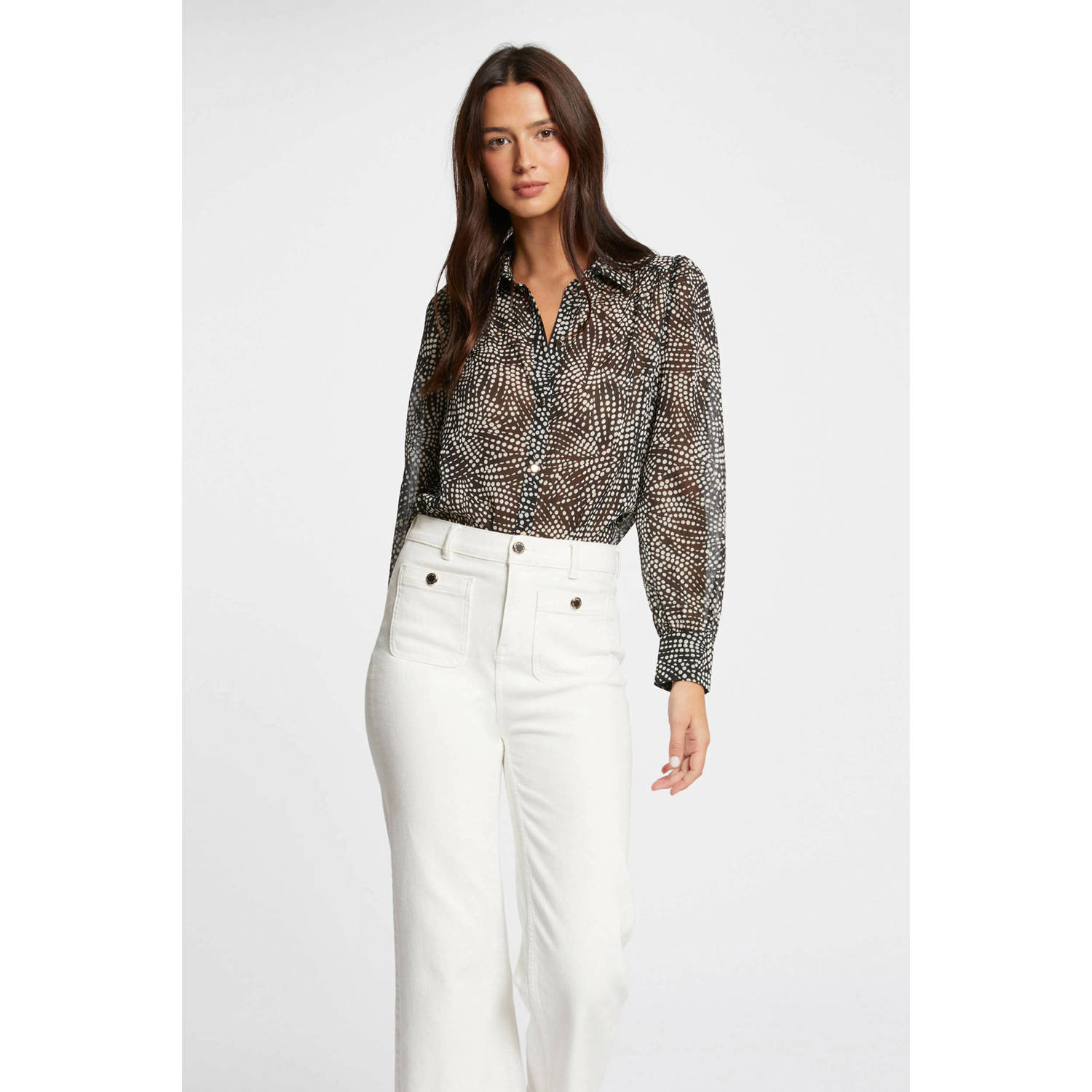 Morgan blouse met all over print bruin ecru