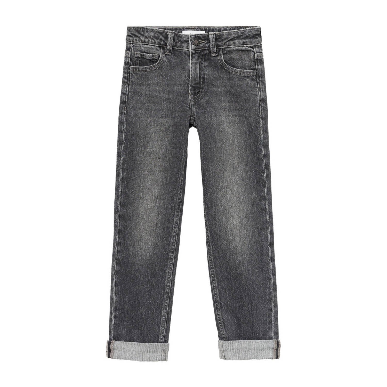 Mango Kids straight fit jeans changeant grijs Jongens Denim Effen 116