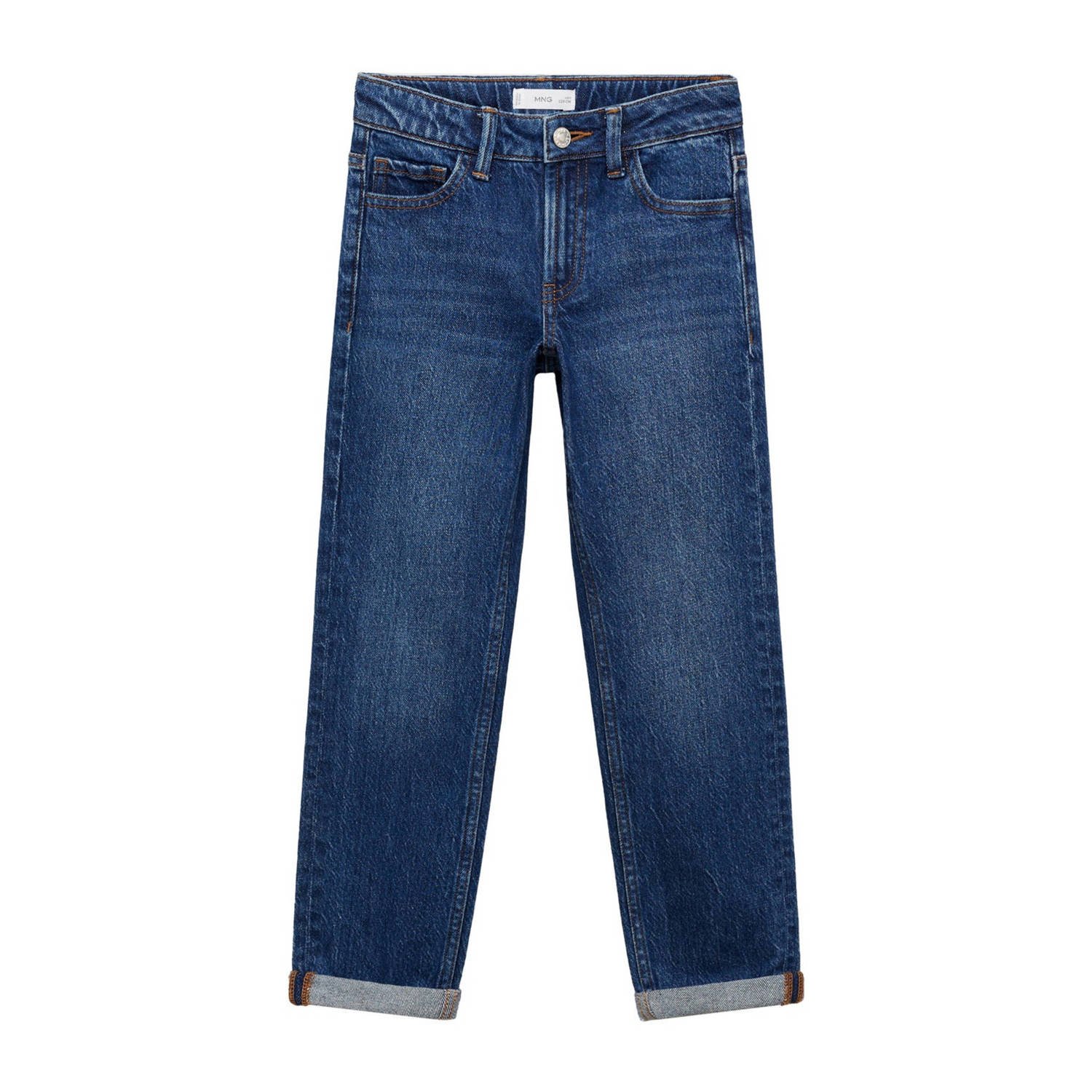 Mango Kids straight fit jeans changeant blauw Jongens Denim Effen 146