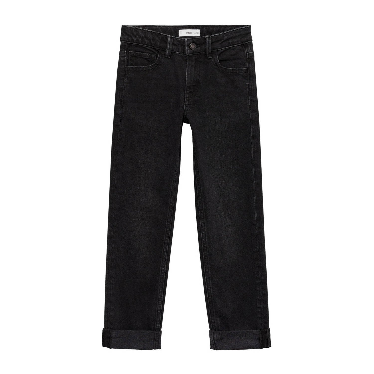 Mango Kids straight fit jeans changeant grijs Zwart Jongens Denim Effen 116