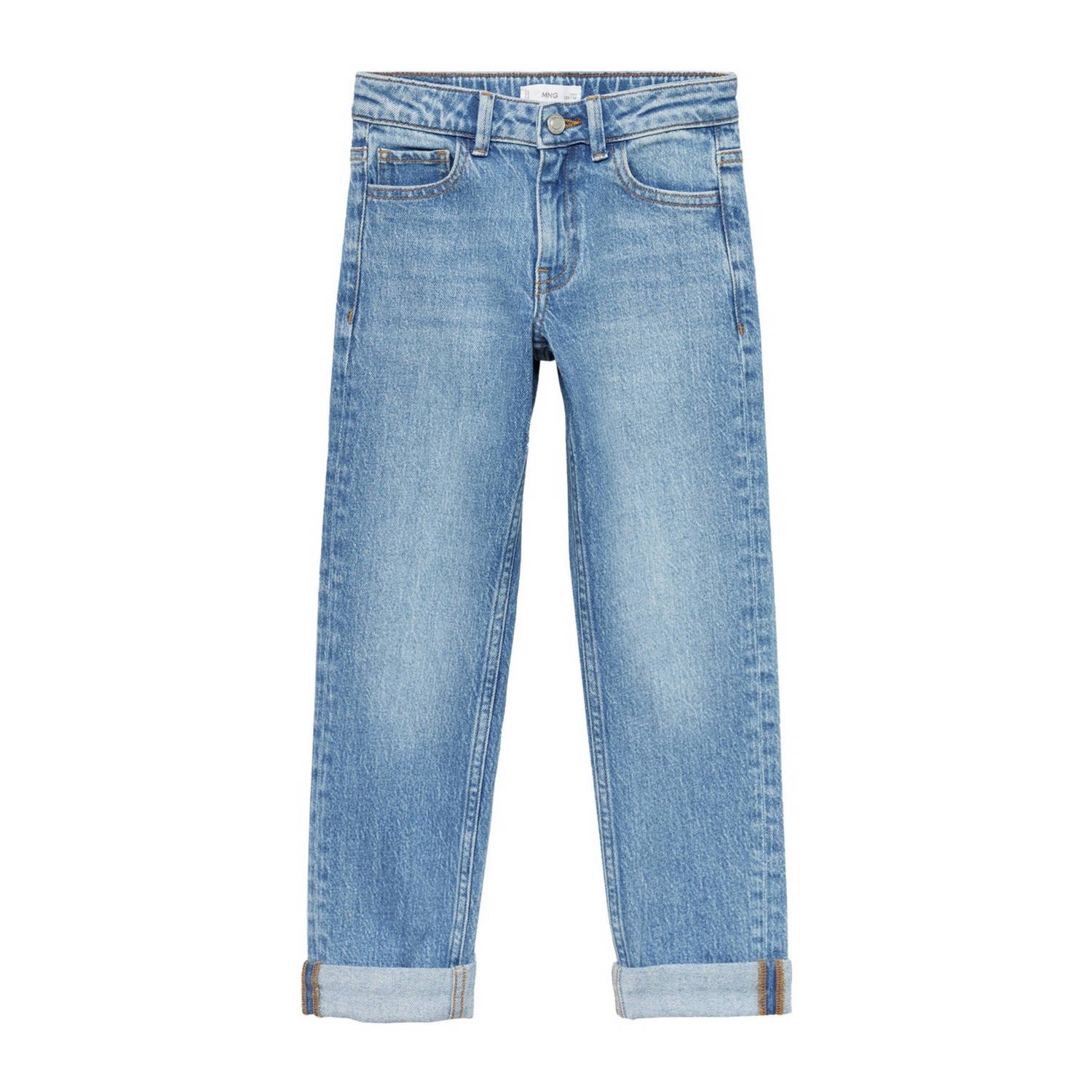 Mango Kids straight fit jeans changeant blauw Jongens Denim Effen 116