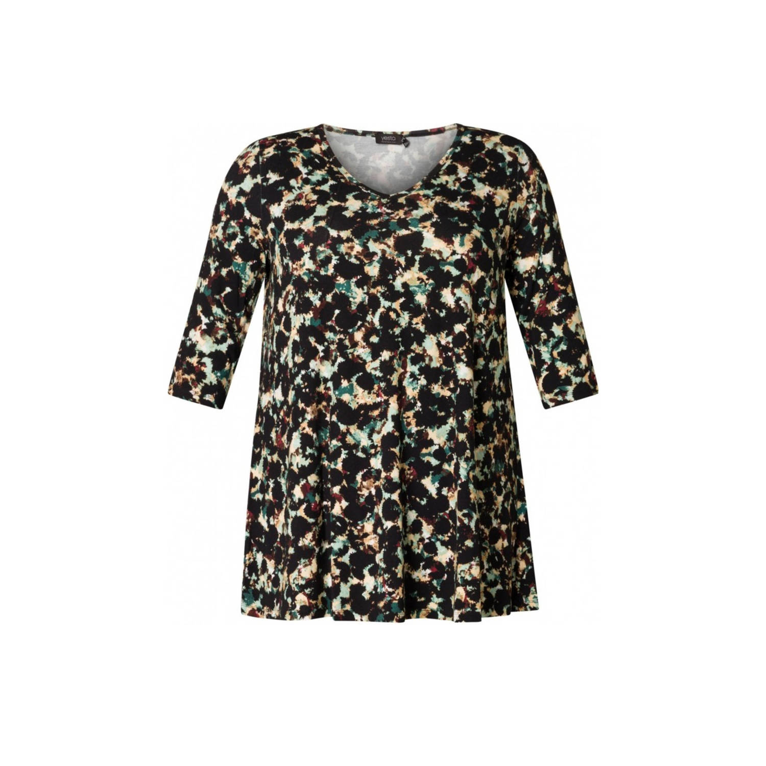 Yesta tuniek met all over print zwart groen beige