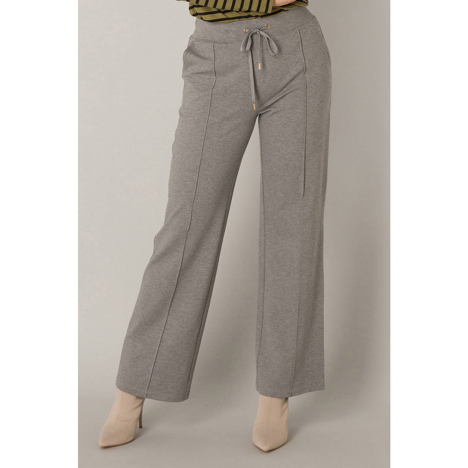 Yest wide leg broek met zijstreep grijs