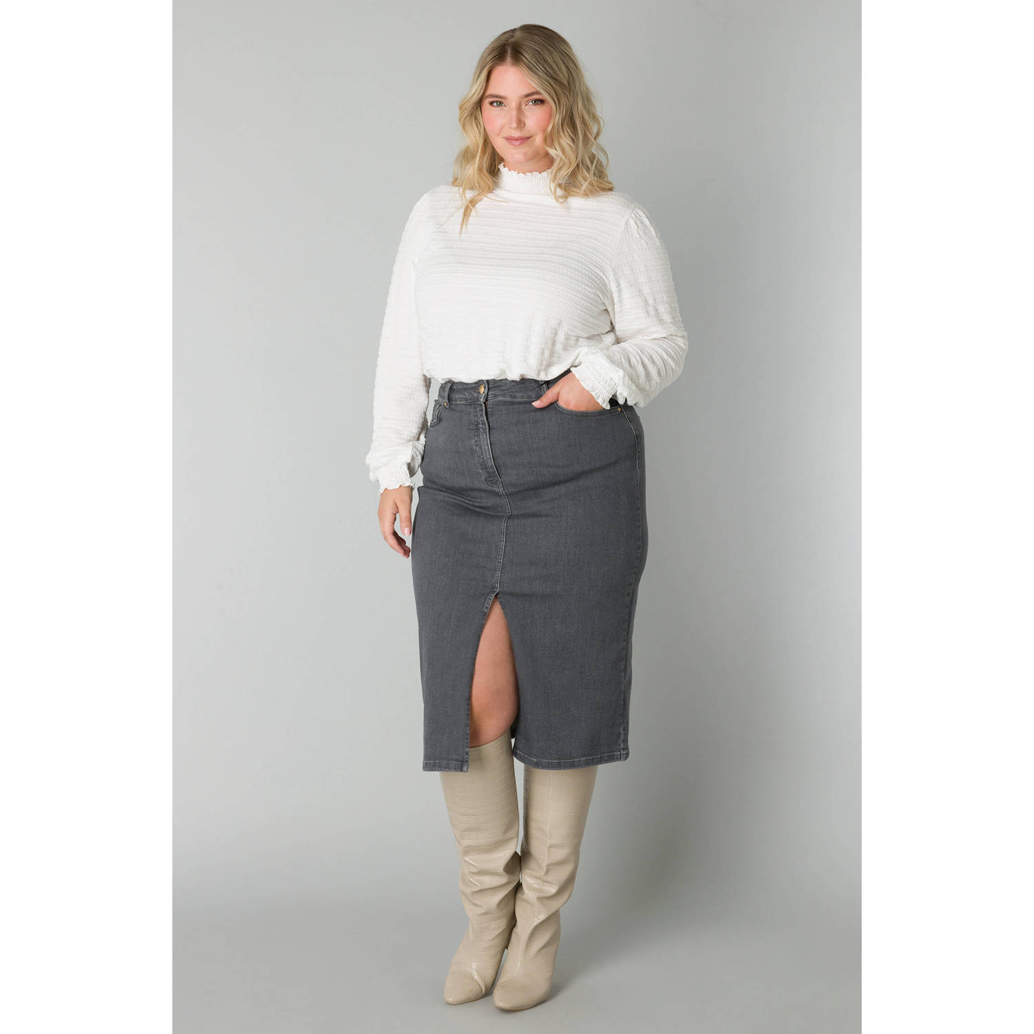 Yesta denim spijkerrok grey denim