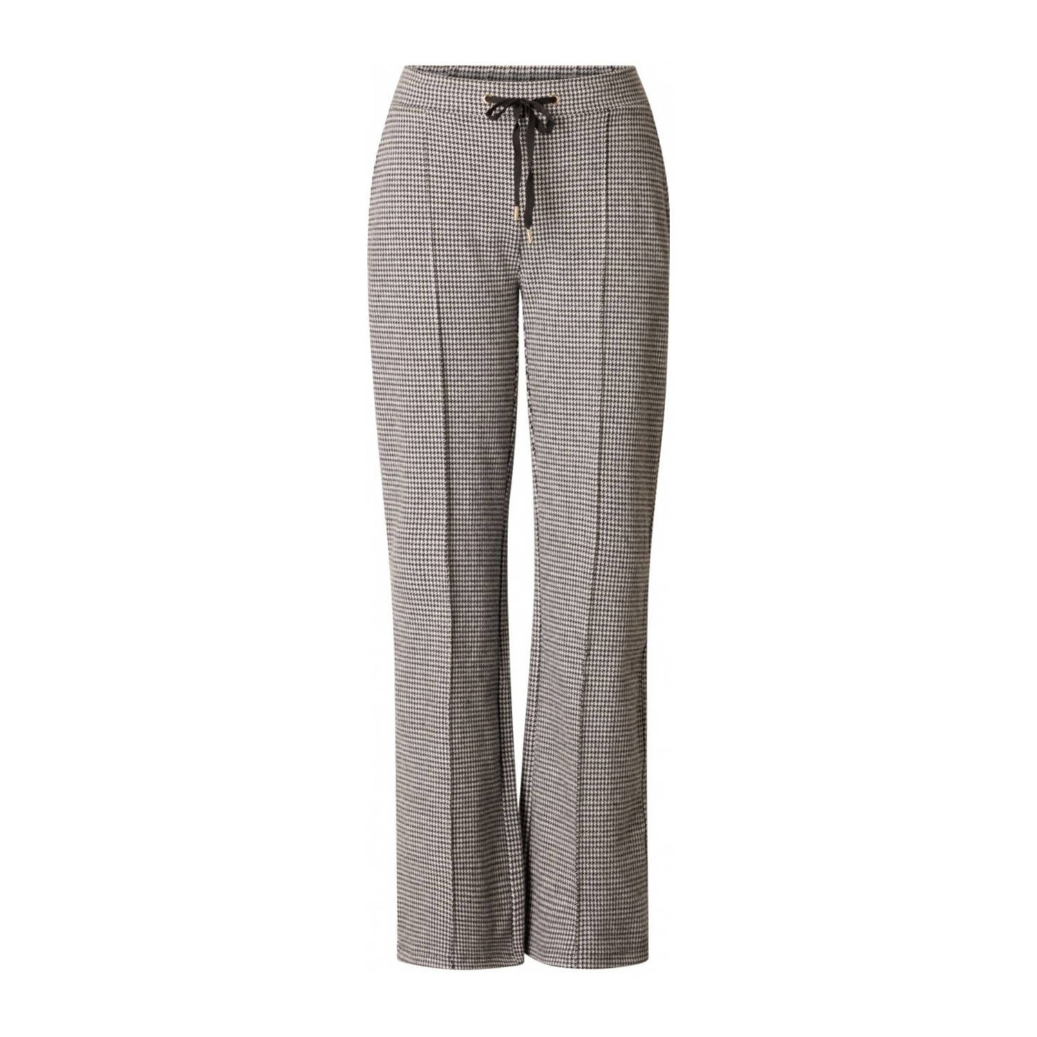 Yest wide leg broek met pied-de-poule zwart ecru