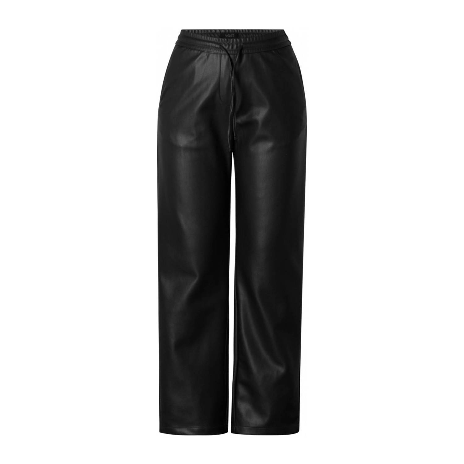 Yest imitatieleren high waist wide leg broek zwart