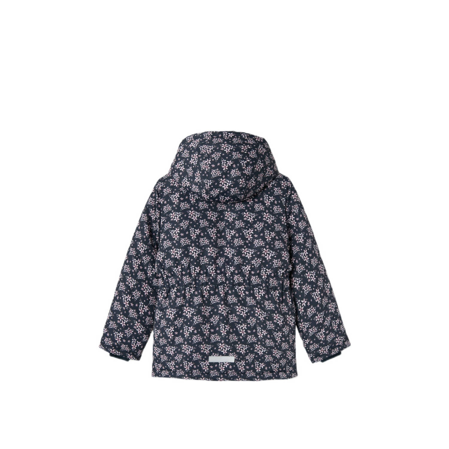 NAME IT KIDS winterjas NKFMAXI met all over print donkerblauw roze