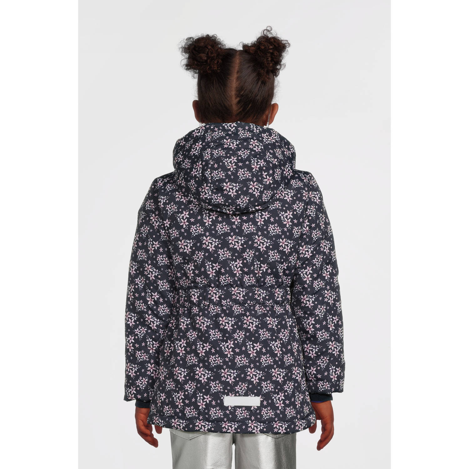 NAME IT KIDS winterjas NKFMAXI met all over print donkerblauw roze