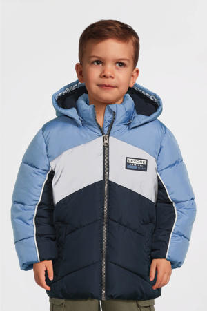 gewatteerde winterjas NMMMAY donkerblauw/grijs/lichtblauw