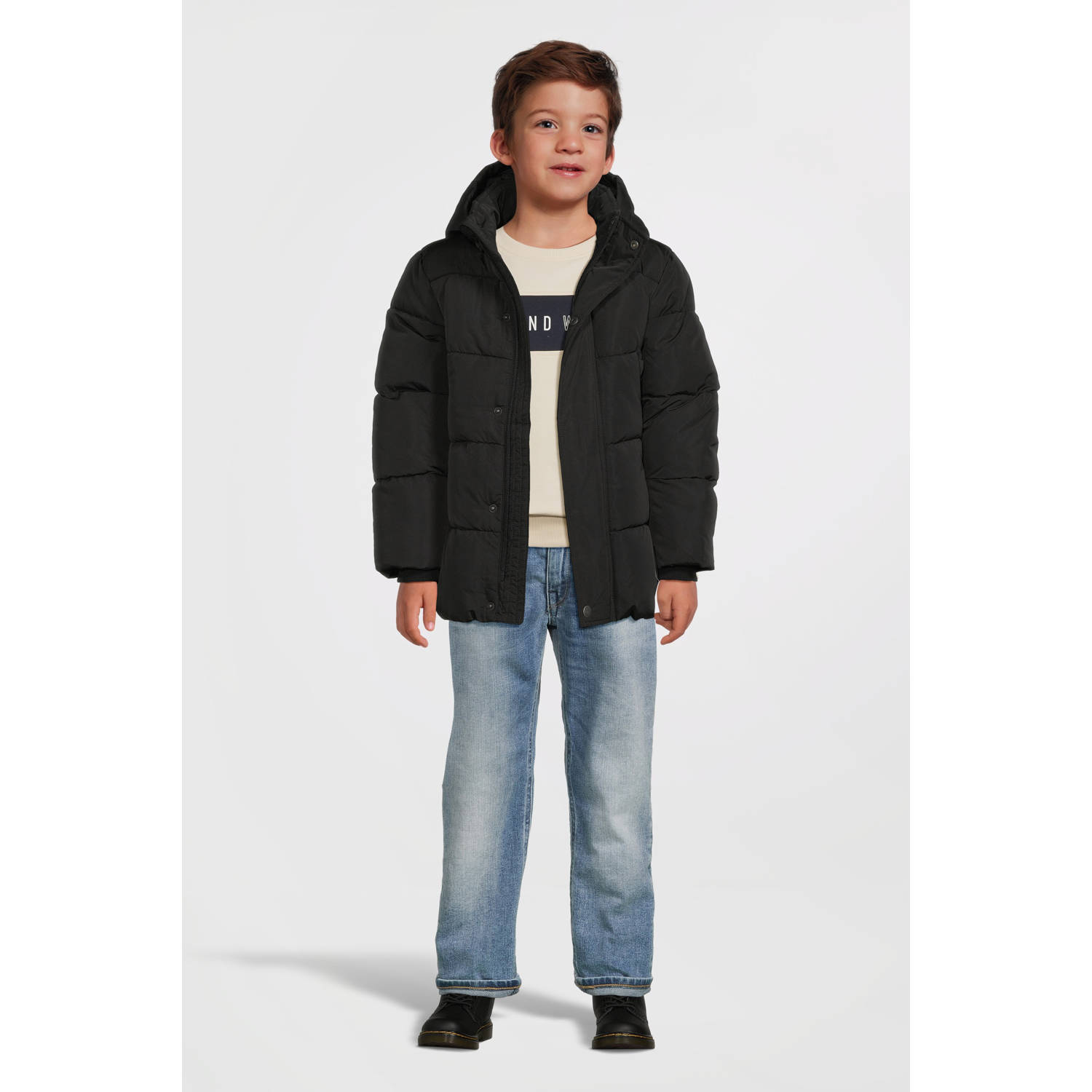 NAME IT KIDS gewatteerde winterjas NKMMEMO zwart
