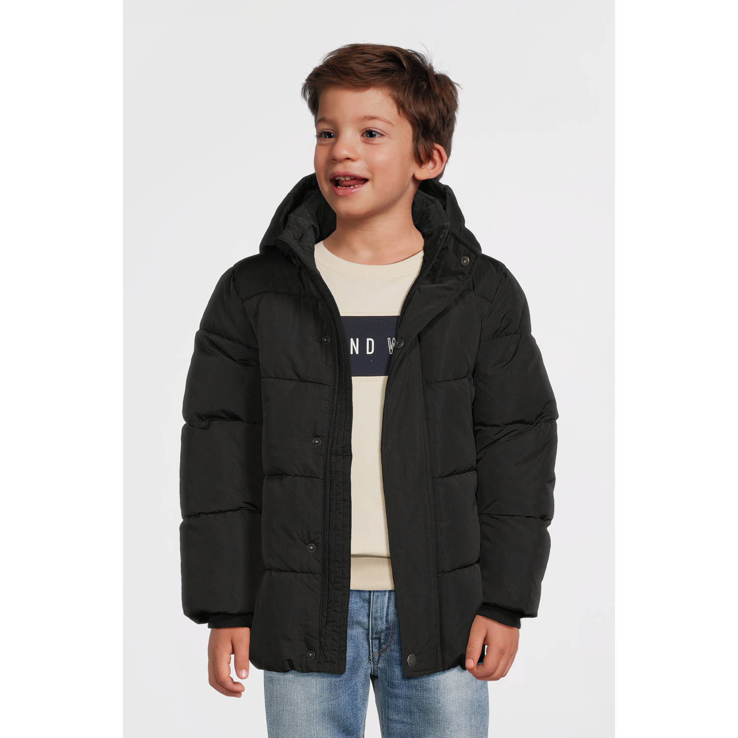 NAME IT KIDS gewatteerde winterjas NKMMEMO zwart