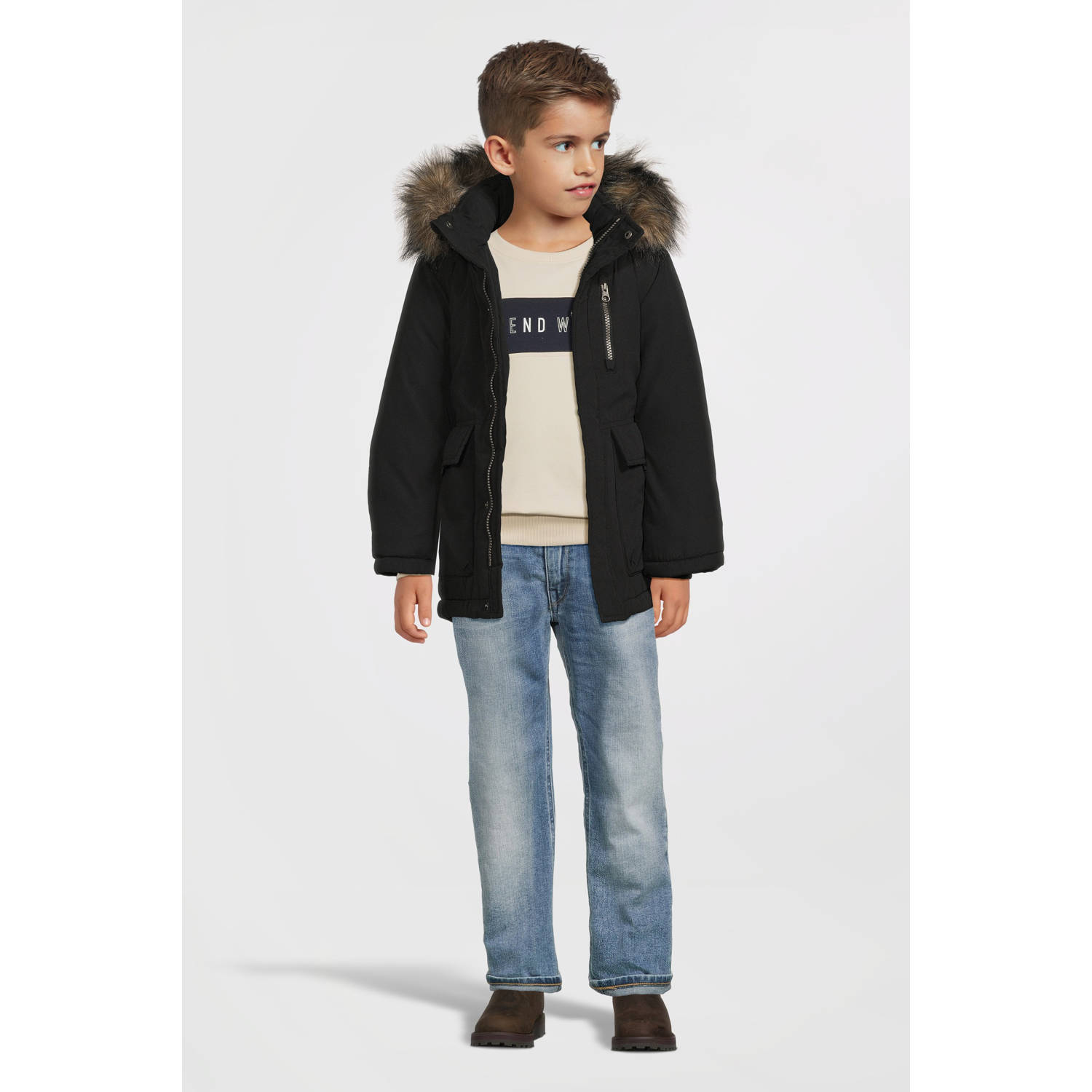 NAME IT KIDS gewatteerde winterjas NMMMASTER zwart