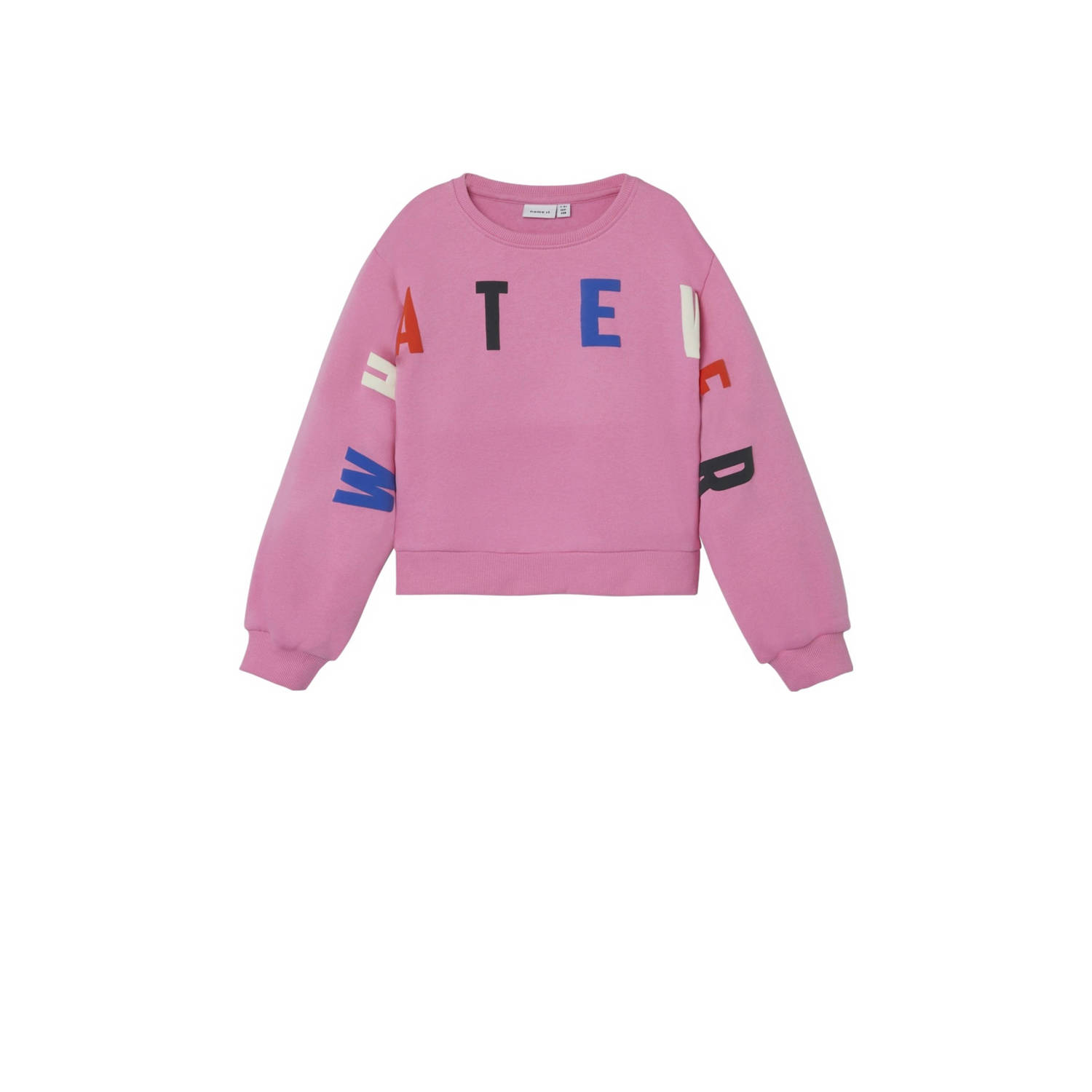 NAME IT KIDS sweater NKFPLILJE met tekst roze