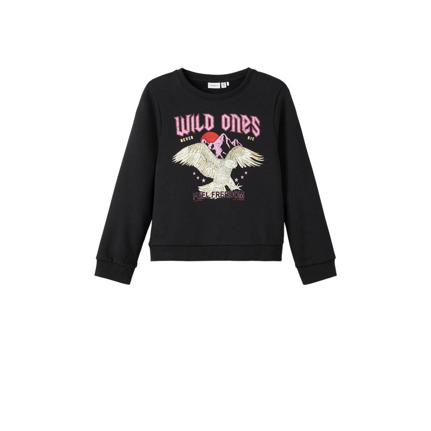 Name it KIDS sweater met printopdruk zwart Printopdruk 134 140