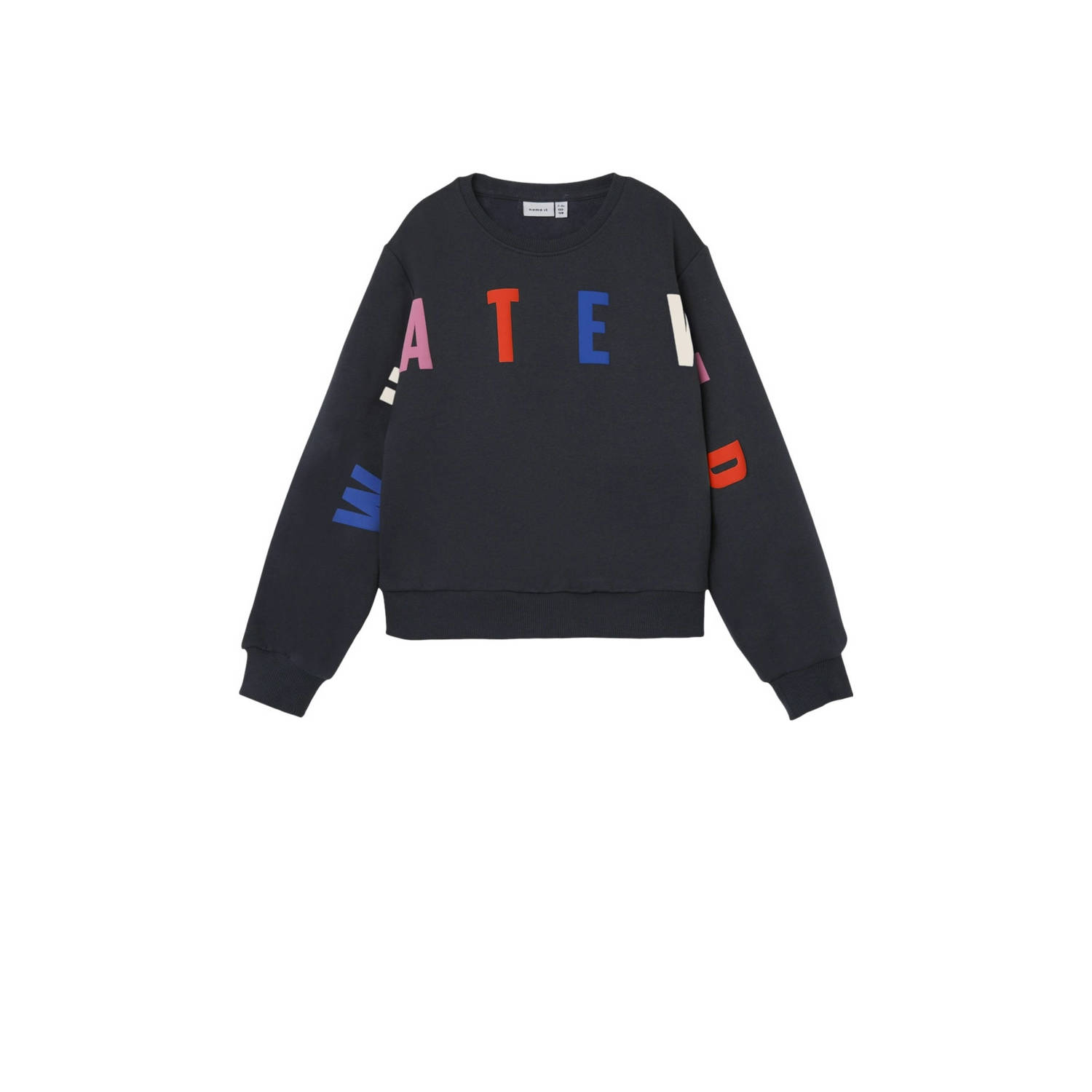 NAME IT KIDS sweater NKFPLILJE met tekst donkerblauw