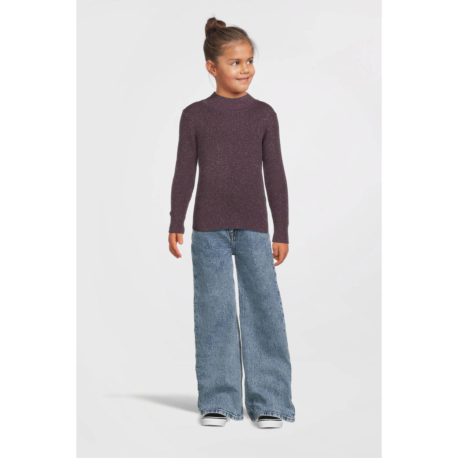 NAME IT KIDS top NKFPRIAGLITTER met glitters aubergine