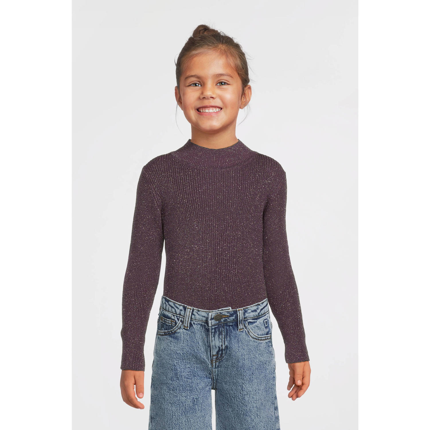 NAME IT KIDS top NKFPRIAGLITTER met glitters aubergine