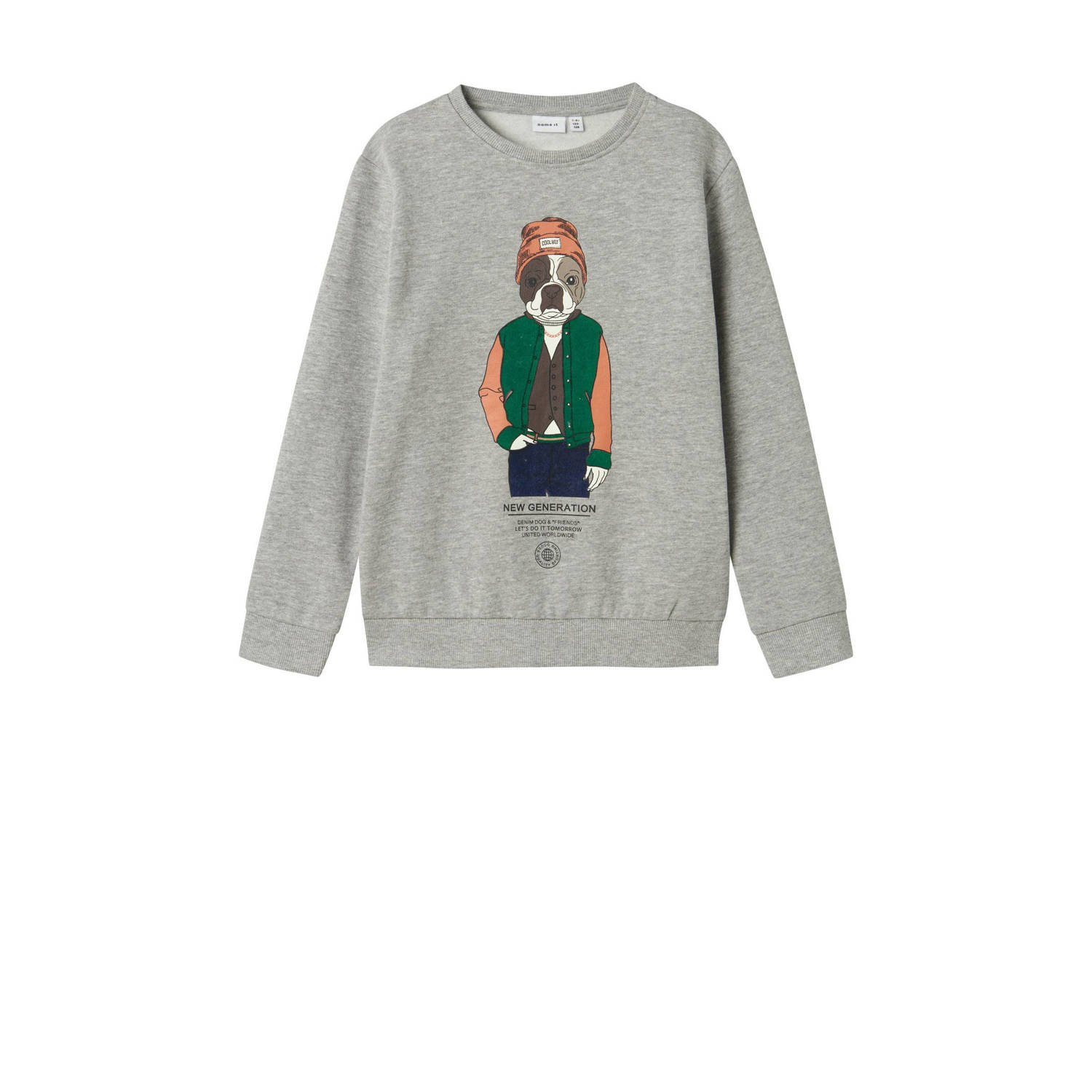 Name it KIDS sweater met printopdruk grijs melange Printopdruk 122 128