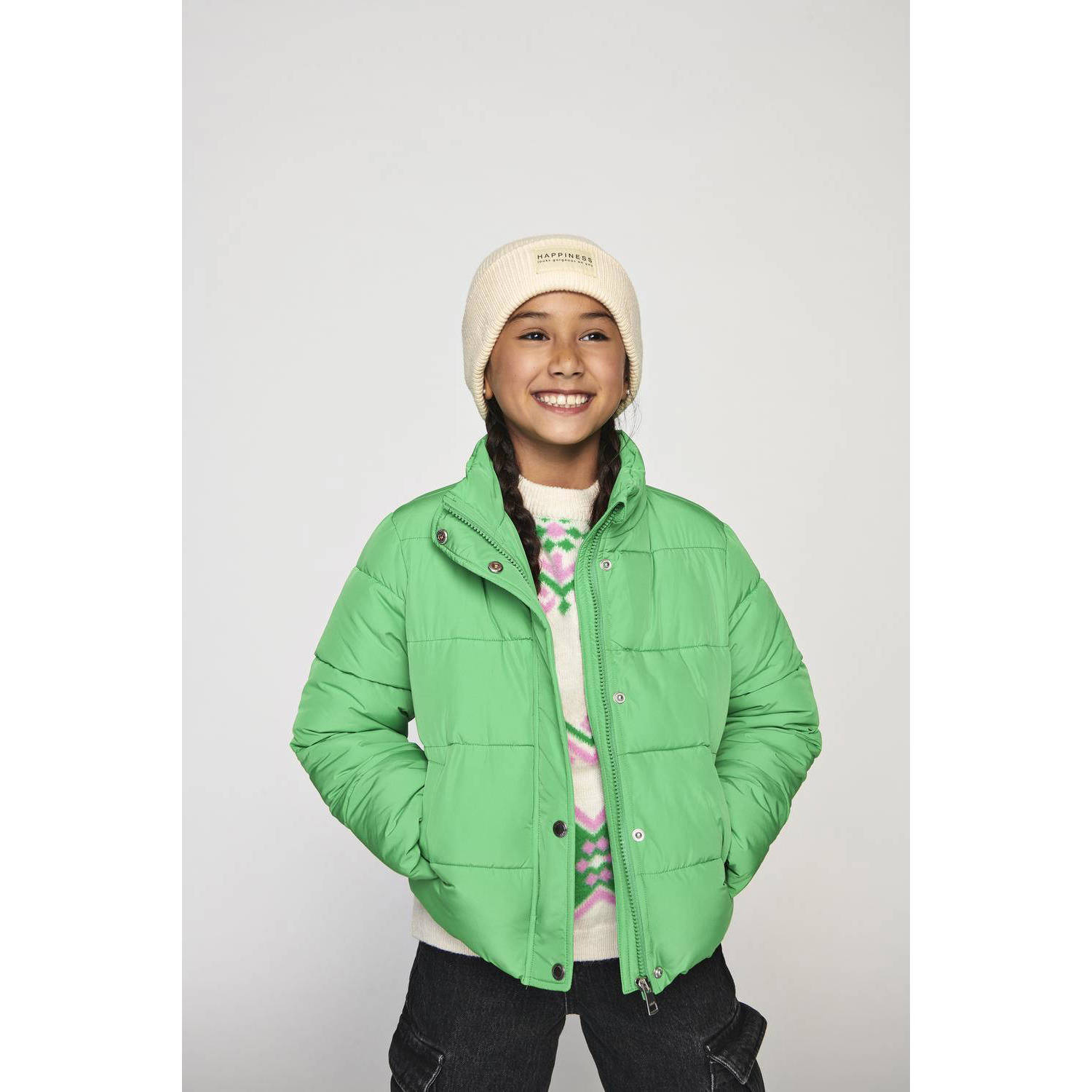ONLY KIDS GIRL gewatteerde winterjas KOGNEWCOOL felgroen