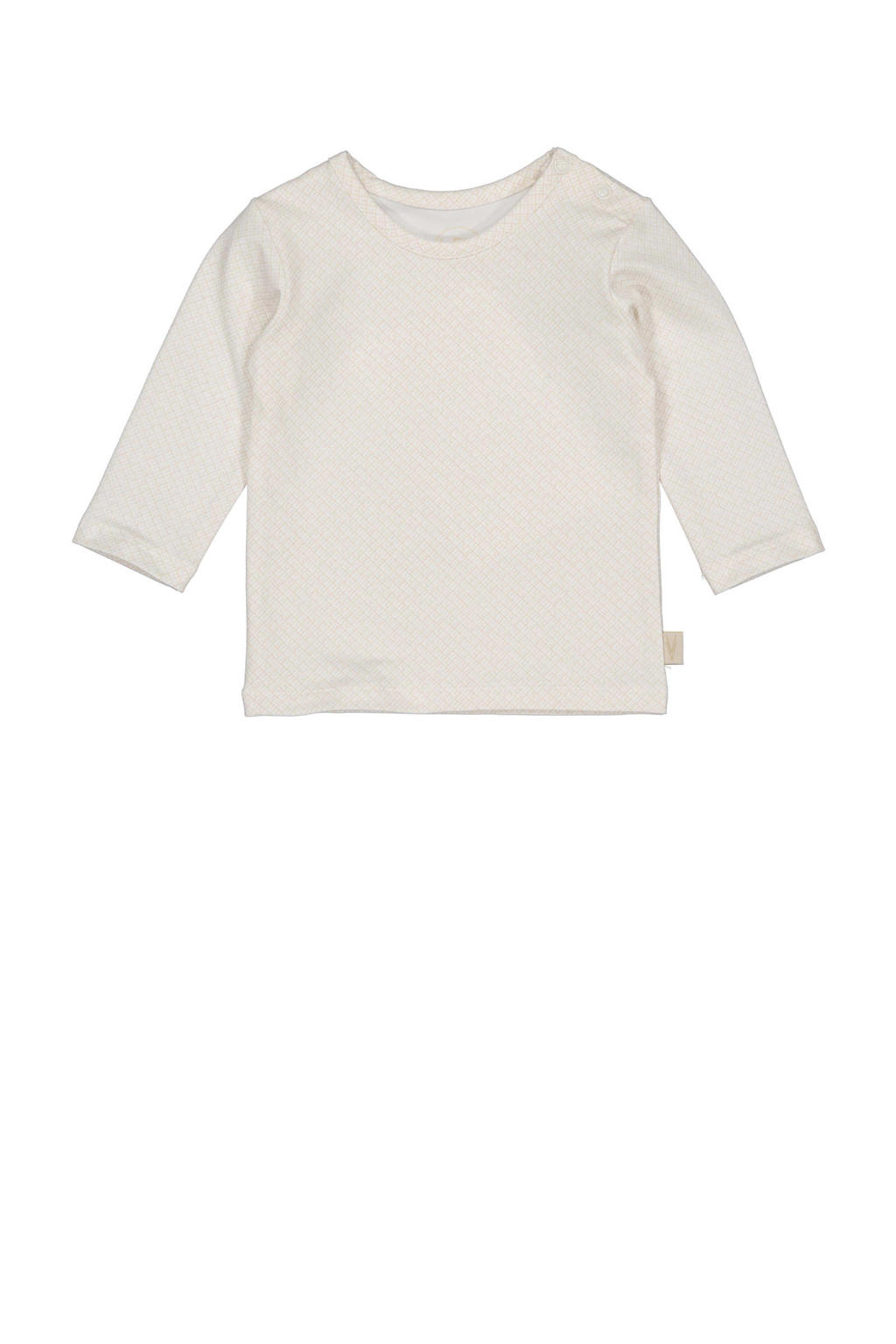 Wit en beige jongens LEVV Newborn baby longsleeve van stretchkatoen met lange mouwen, ronde hals en drukknoopsluiting
