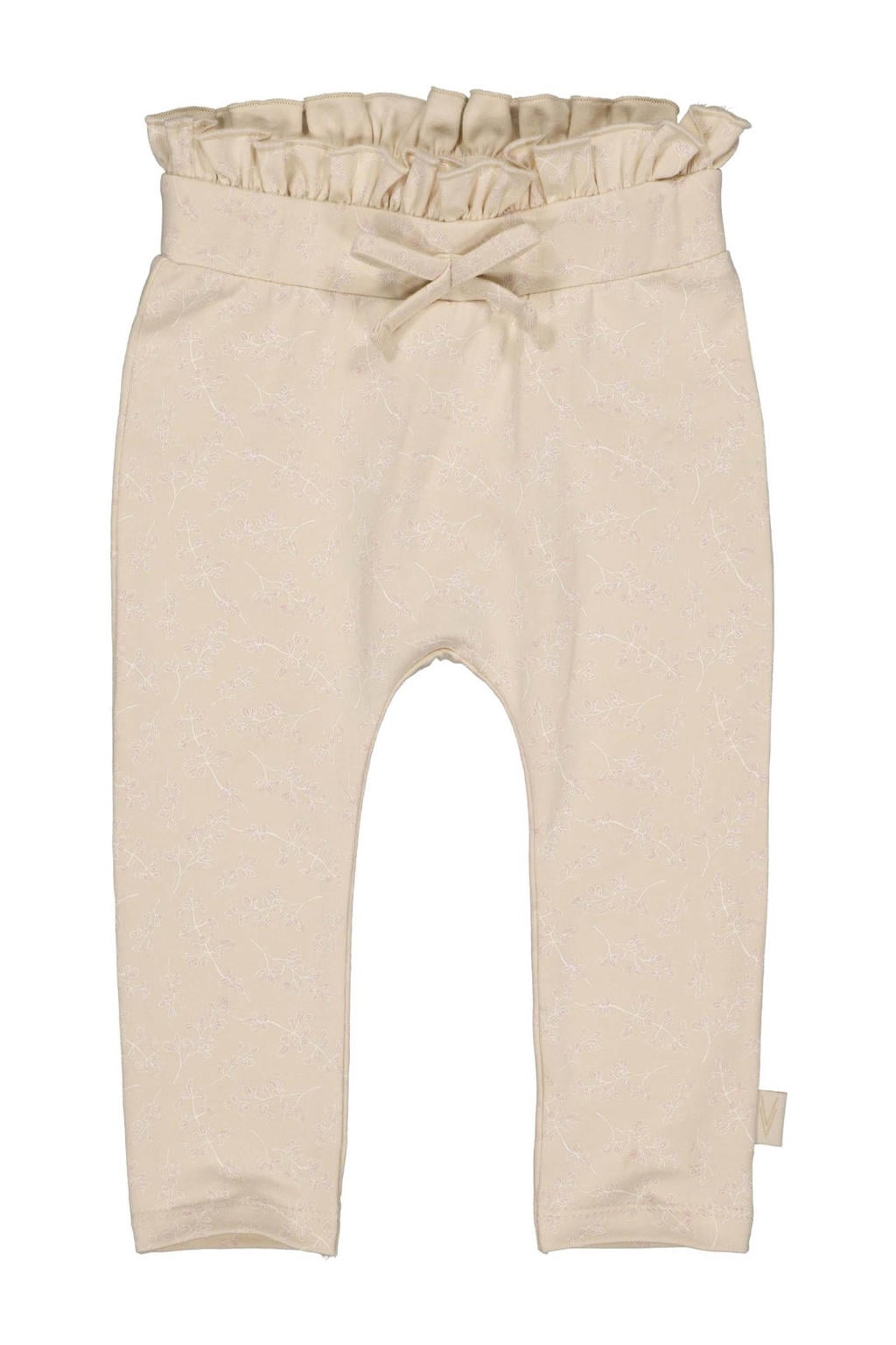 Beige meisjes LEVV baby regular fit broek van stretchkatoen met elastische tailleband met koord en bloemenprint