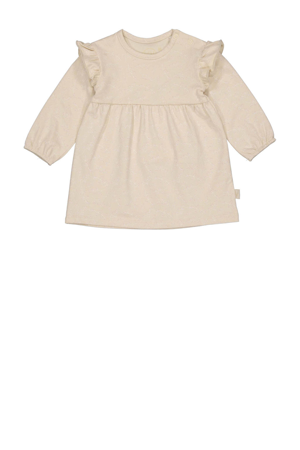 Beige en witte meisjes LEVV Newborn gebloemde baby jurk van stretchkatoen met lange mouwen en ronde hals