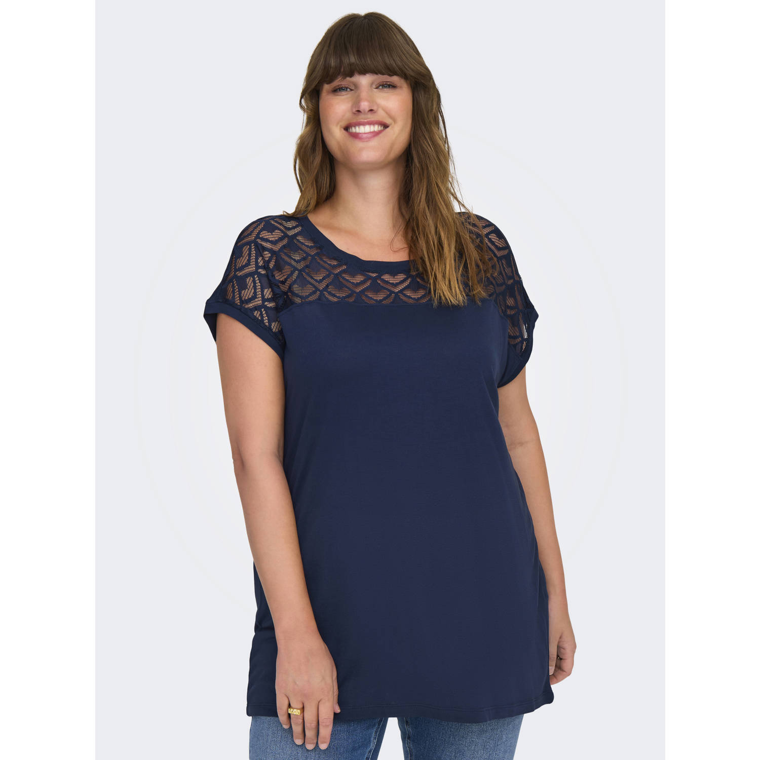 ONLY CARMAKOMA semi-transparante top CARFLAKE donkerblauw
