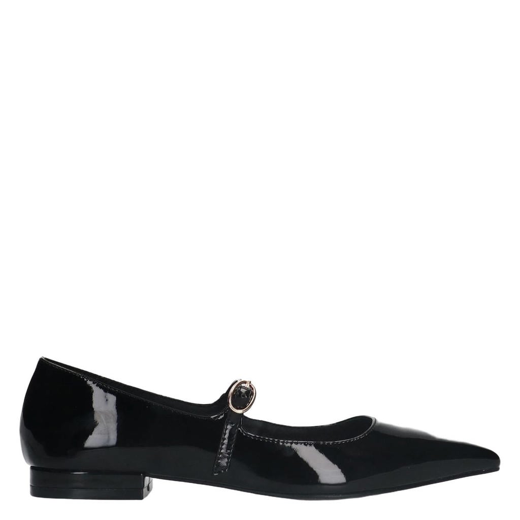 Zwarte dames Sacha lak loafers van synthetisch materiaal met gesp
