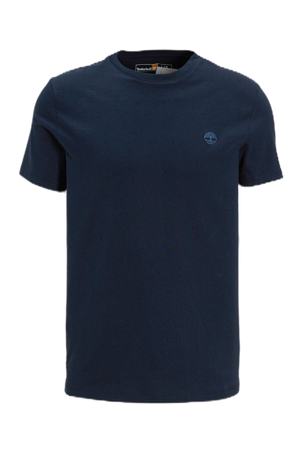 Blauwe heren Timberland slim fit T-shirt van katoen met effen, korte mouwen en ronde hals