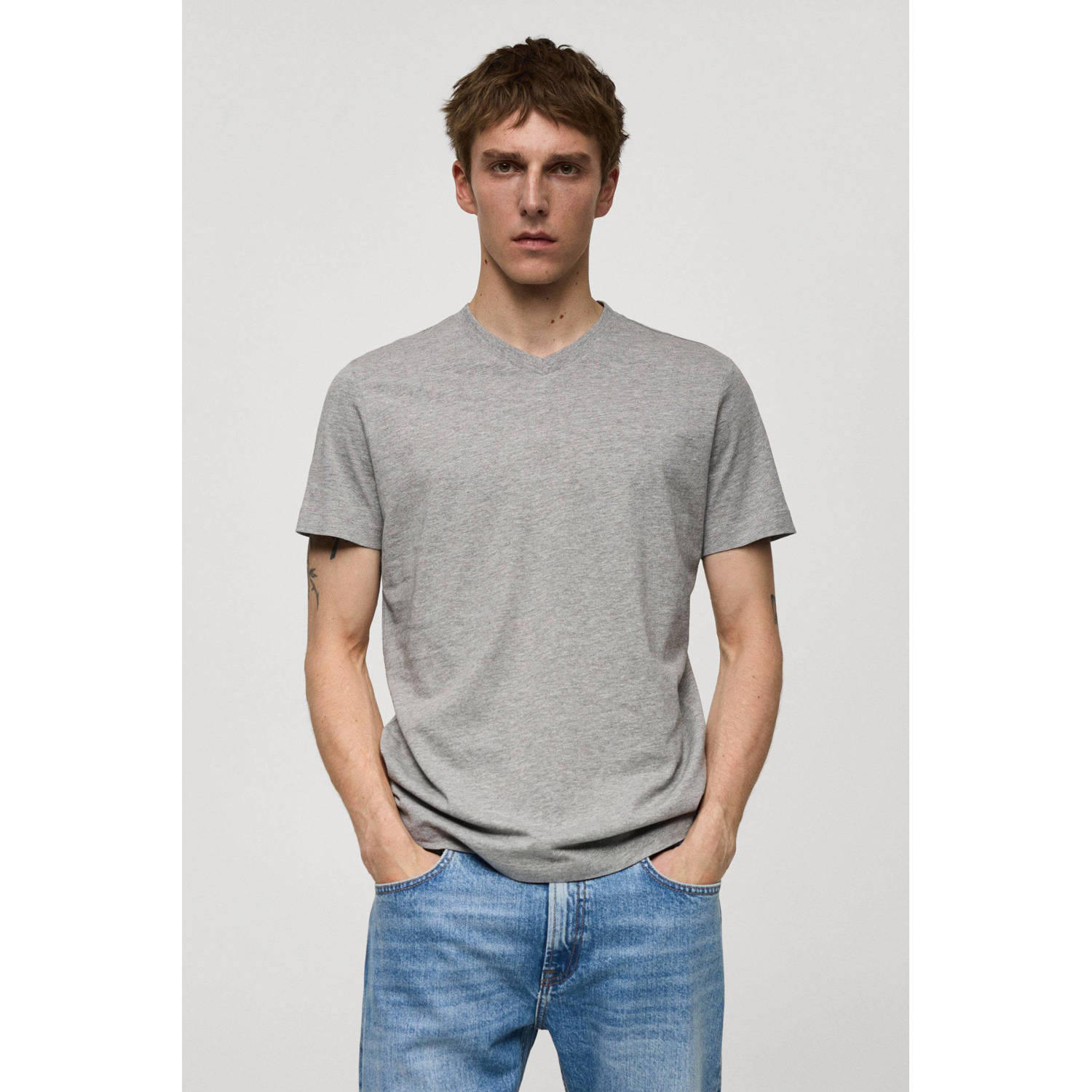 Mango Man T-shirt lichtgrijs
