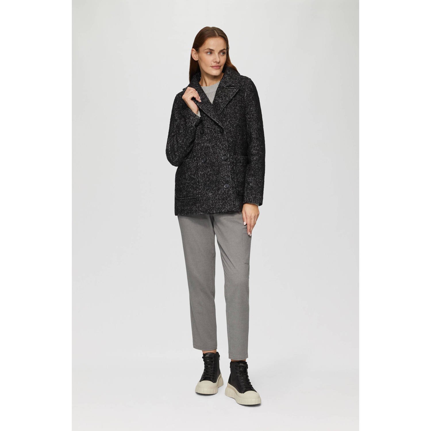 s.Oliver jack winter met wol en all over print zwart grijs