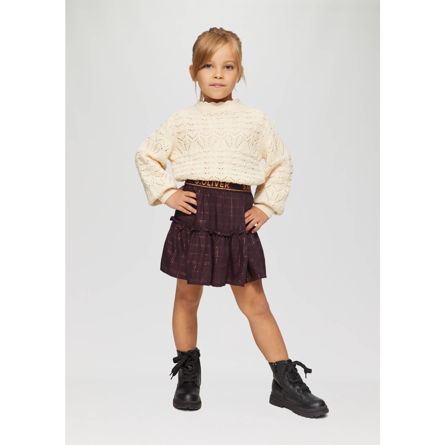 S.Oliver RED LABEL Uitlopende viscose rok met ruitmotief en glitterdetails